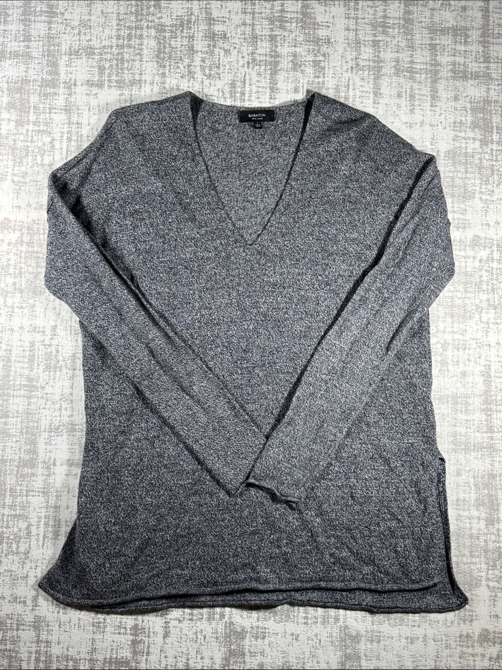 Babaton Womens S Pullover Top Gray Heathered V Neck Long Sleeve 25X20PTP